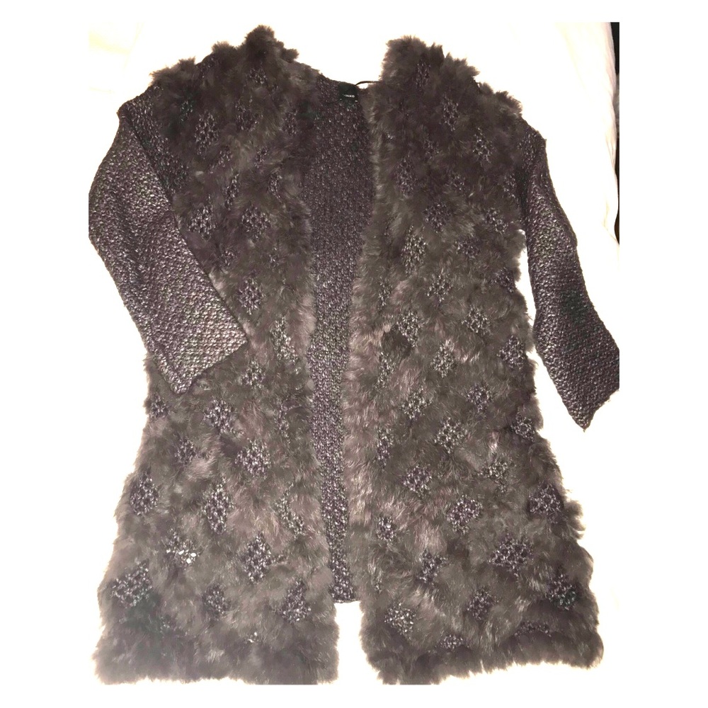 Pinko woven wool, alpaca and rabbit fur cardigan